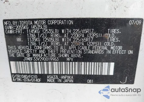 2009 Toyota Rav4 из США, поврежденный, VIN JTMBF33V29D019963